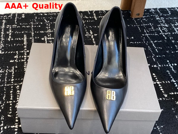 Balenciaga Avenue BB Editor 90mm Pump in Black Shiny Soft Calfskin Replica