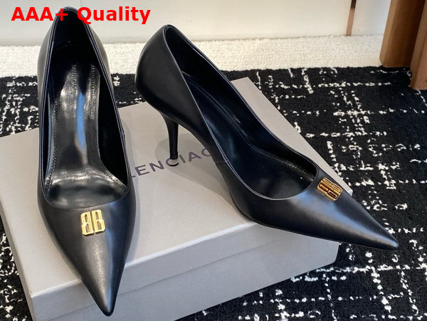 Balenciaga Avenue BB Editor 90mm Pump in Black Shiny Soft Calfskin Replica