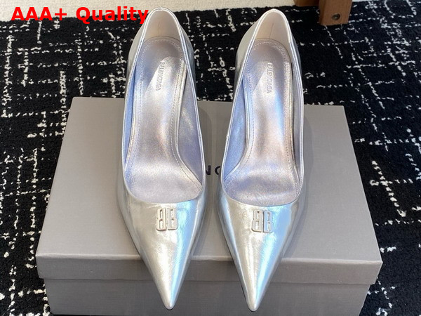 Balenciaga Avenue BB Editor 90mm Pump in Metallic Silver Calfskin Replica