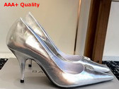 Balenciaga Avenue BB Editor 90mm Pump in Metallic Silver Calfskin Replica