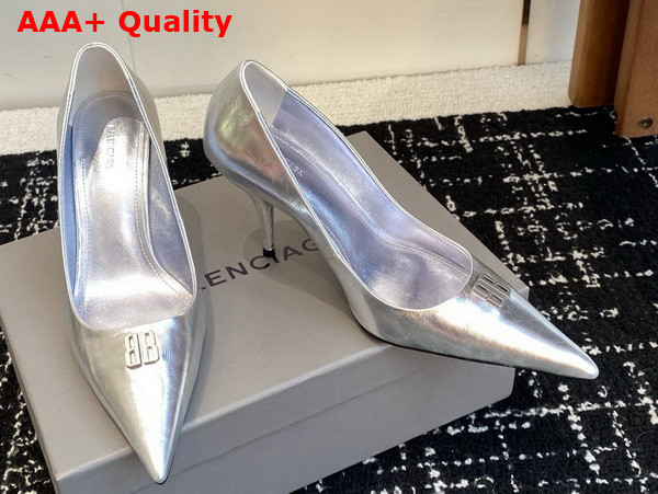 Balenciaga Avenue BB Editor 90mm Pump in Metallic Silver Calfskin Replica