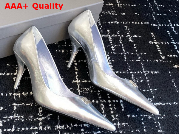 Balenciaga Avenue BB Editor 90mm Pump in Metallic Silver Calfskin Replica