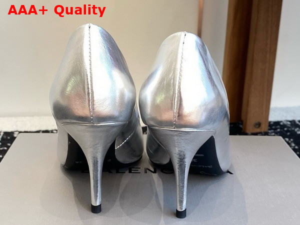 Balenciaga Avenue BB Editor 90mm Pump in Metallic Silver Calfskin Replica