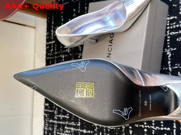 Balenciaga Avenue BB Editor 90mm Pump in Metallic Silver Calfskin Replica