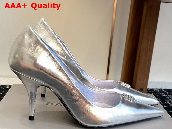 Balenciaga Avenue BB Editor 90mm Pump in Metallic Silver Calfskin Replica