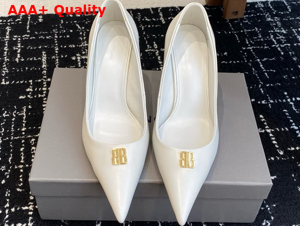 Balenciaga Avenue BB Editor 90mm Pump in White Shiny Soft Calfskin Replica
