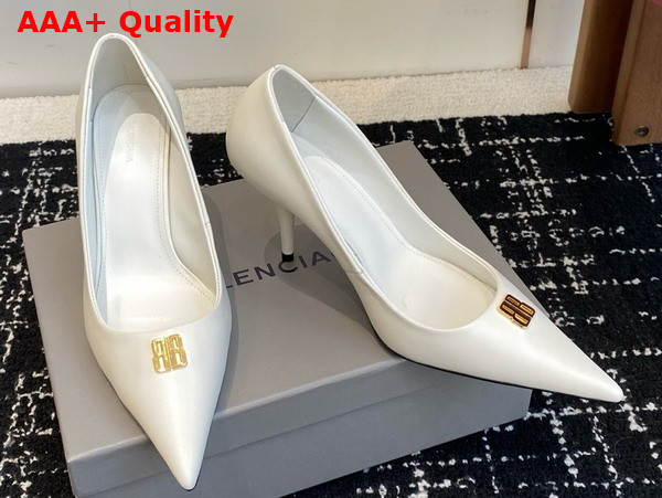 Balenciaga Avenue BB Editor 90mm Pump in White Shiny Soft Calfskin Replica