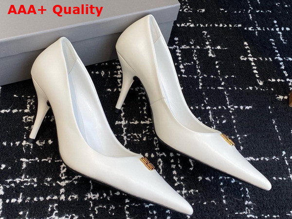 Balenciaga Avenue BB Editor 90mm Pump in White Shiny Soft Calfskin Replica