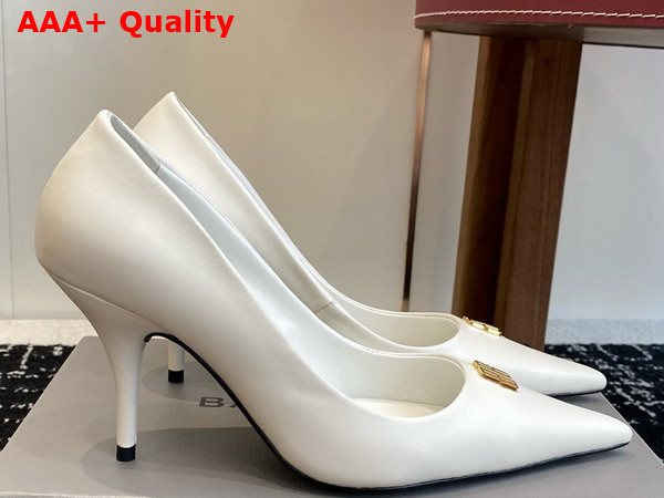 Balenciaga Avenue BB Editor 90mm Pump in White Shiny Soft Calfskin Replica
