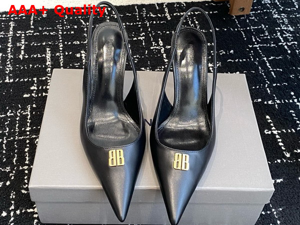 Balenciaga Avenue BB Editor 90mm Slingback Pump in Black Shiny Soft Calfskin Replica