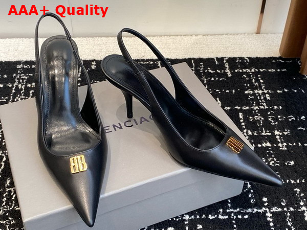 Balenciaga Avenue BB Editor 90mm Slingback Pump in Black Shiny Soft Calfskin Replica