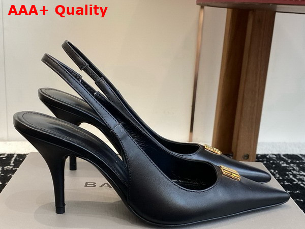 Balenciaga Avenue BB Editor 90mm Slingback Pump in Black Shiny Soft Calfskin Replica