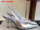 Balenciaga Avenue BB Editor 90mm Slingback Pump in Metallic Silver Calfskin Replica