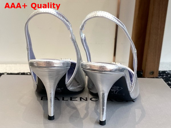 Balenciaga Avenue BB Editor 90mm Slingback Pump in Metallic Silver Calfskin Replica