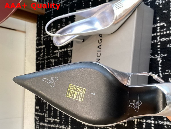 Balenciaga Avenue BB Editor 90mm Slingback Pump in Metallic Silver Calfskin Replica
