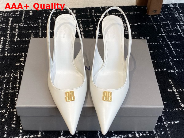 Balenciaga Avenue BB Editor 90mm Slingback Pump in White Shiny Soft Calfskin Replica