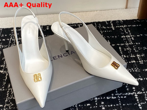Balenciaga Avenue BB Editor 90mm Slingback Pump in White Shiny Soft Calfskin Replica