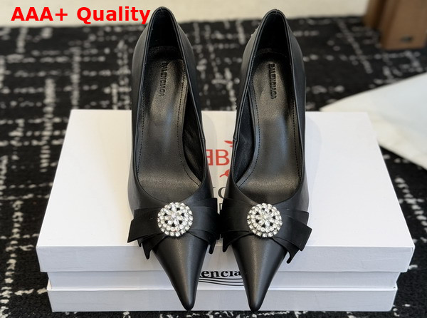 Balenciaga Avenue Palazzo 90mm Pump in Black Calfskin and Rhinestones Replica