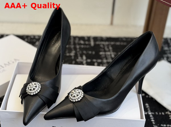 Balenciaga Avenue Palazzo 90mm Pump in Black Calfskin and Rhinestones Replica