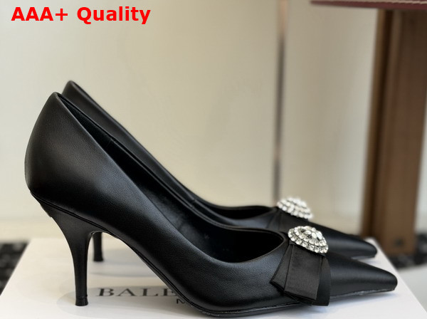 Balenciaga Avenue Palazzo 90mm Pump in Black Calfskin and Rhinestones Replica