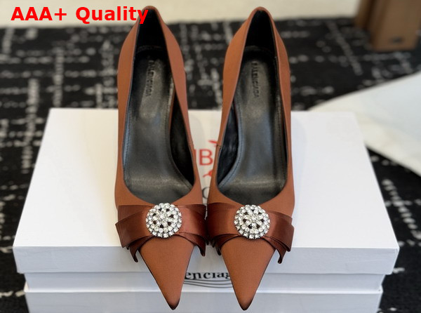 Balenciaga Avenue Palazzo 90mm Pump in Brown Satin and Rhinestones Replica