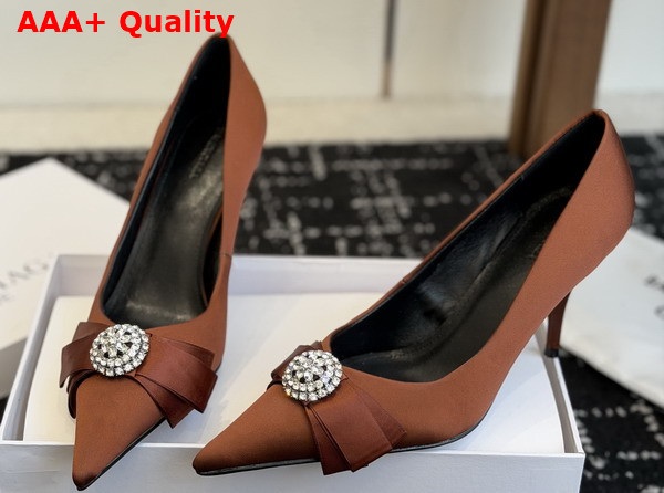 Balenciaga Avenue Palazzo 90mm Pump in Brown Satin and Rhinestones Replica