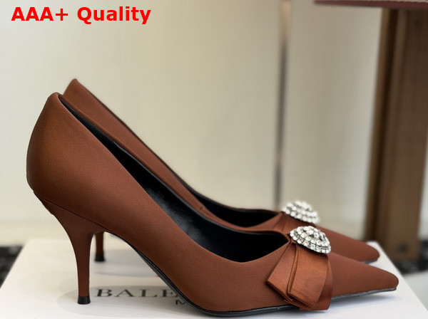 Balenciaga Avenue Palazzo 90mm Pump in Brown Satin and Rhinestones Replica