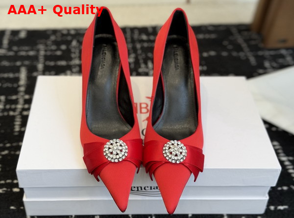 Balenciaga Avenue Palazzo 90mm Pump in Red Satin and Rhinestones Replica