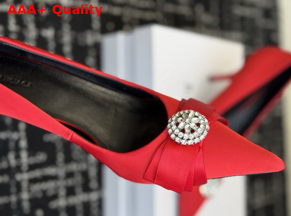 Balenciaga Avenue Palazzo 90mm Pump in Red Satin and Rhinestones Replica