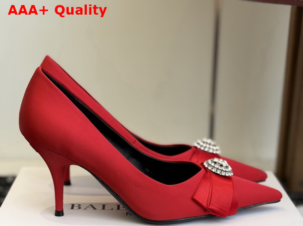 Balenciaga Avenue Palazzo 90mm Pump in Red Satin and Rhinestones Replica