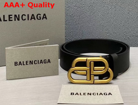 Balenciaga BB Belt in Black Calfskin and Aged Gold Buckle Replica