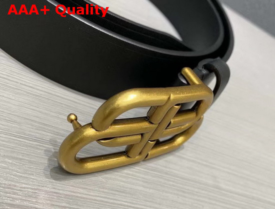 Balenciaga BB Belt in Black Calfskin and Aged Gold Buckle Replica