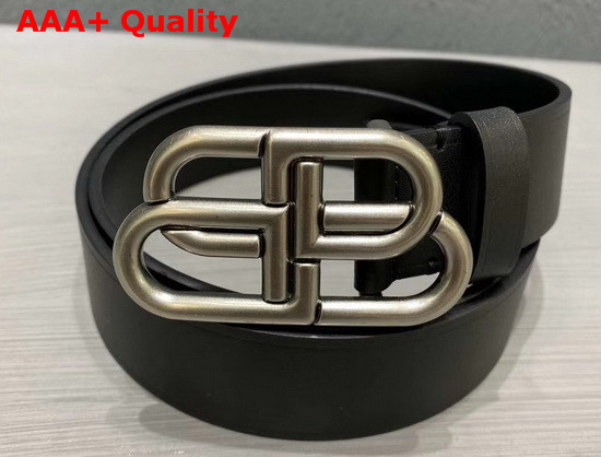 Balenciaga BB Belt in Black Calfskin and Antique Silver Buckle Replica