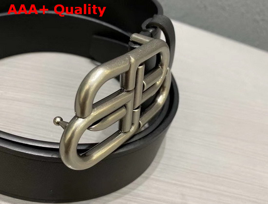 Balenciaga BB Belt in Black Calfskin and Antique Silver Buckle Replica