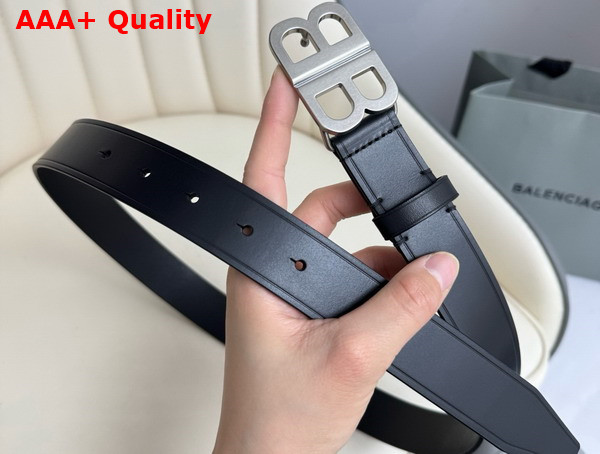 Balenciaga BB Hourglass Belt in Black Natural Calfskin Aged Silver Hardware Replica