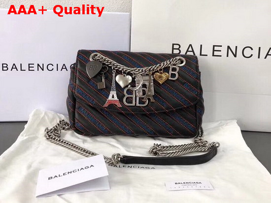 Balenciaga BB Round S Black Calfskin Emboridered Balenciaga Logo Replica