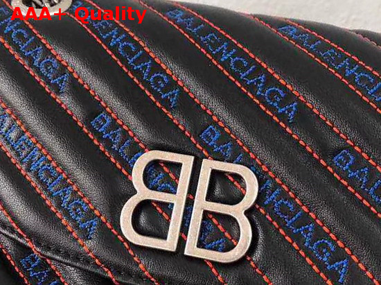 Balenciaga BB Round S Black Calfskin Emboridered Balenciaga Logo Replica