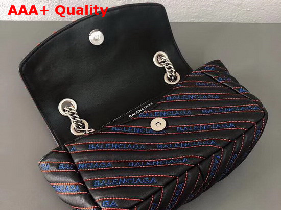 Balenciaga BB Round S Black Calfskin Emboridered Balenciaga Logo Replica