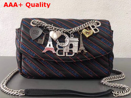 Balenciaga BB Round S Black Calfskin Emboridered Balenciaga Logo Replica
