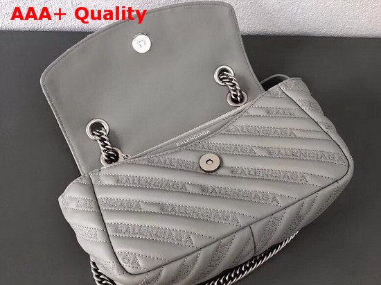 Balenciaga BB Round S Light Grey Calfskin Emboridered Balenciaga Logo Replica