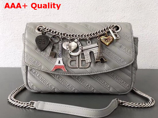 Balenciaga BB Round S Light Grey Calfskin Emboridered Balenciaga Logo Replica