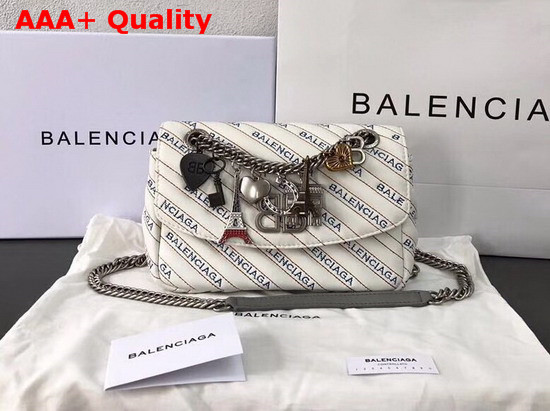 Balenciaga BB Round S White Calfskin Emboridered Balenciaga Logo Replica