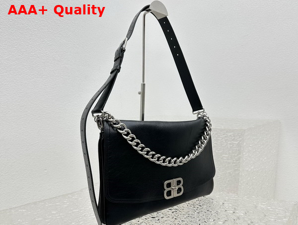 Balenciaga BB Soft Large Flap Bag in Black Peach Calfskin Aged Silver Hardware Replica