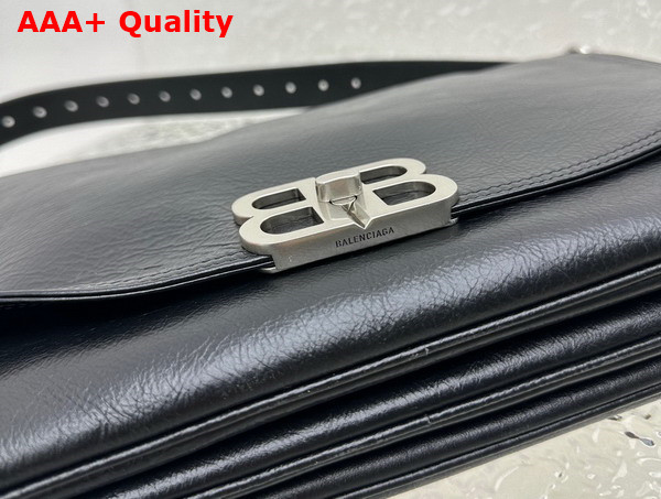 Balenciaga BB Soft Large Flap Bag in Black Peach Calfskin Aged Silver Hardware Replica