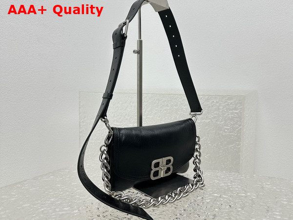 Balenciaga BB Soft Small Flap Bag in Black Peach Calfskin Aged Silver Hardware Replica
