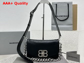 Balenciaga BB Soft Small Flap Bag in Black Peach Calfskin Aged Silver Hardware Replica
