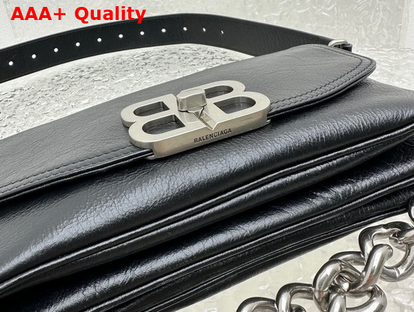 Balenciaga BB Soft Small Flap Bag in Black Peach Calfskin Aged Silver Hardware Replica