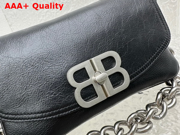 Balenciaga BB Soft Small Flap Bag in Black Peach Calfskin Aged Silver Hardware Replica