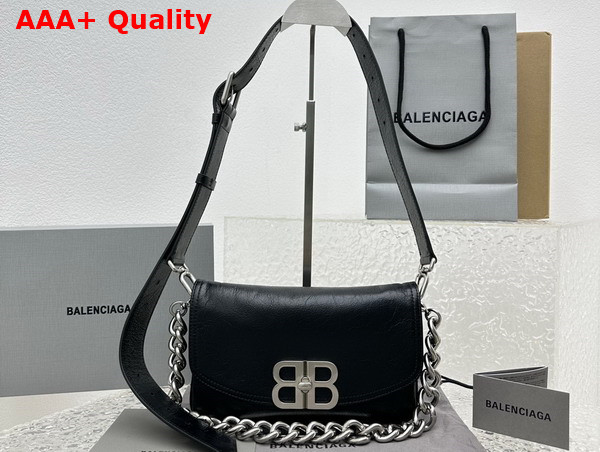 Balenciaga BB Soft Small Flap Bag in Black Peach Calfskin Aged Silver Hardware Replica