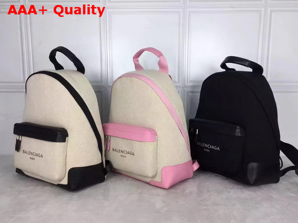 Balenciaga Backpack in Beige Cotton Canvas with Pink Leather Trim Replica